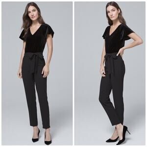 WHBM Women's Velvet-Bodice‎ V-Neck Black Jumpsuit Size 14